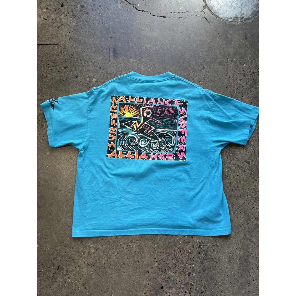 Vintage Surfers Alliance Shirt Mens XL Blue Pocket Tee 90s Surf Graphic Skater